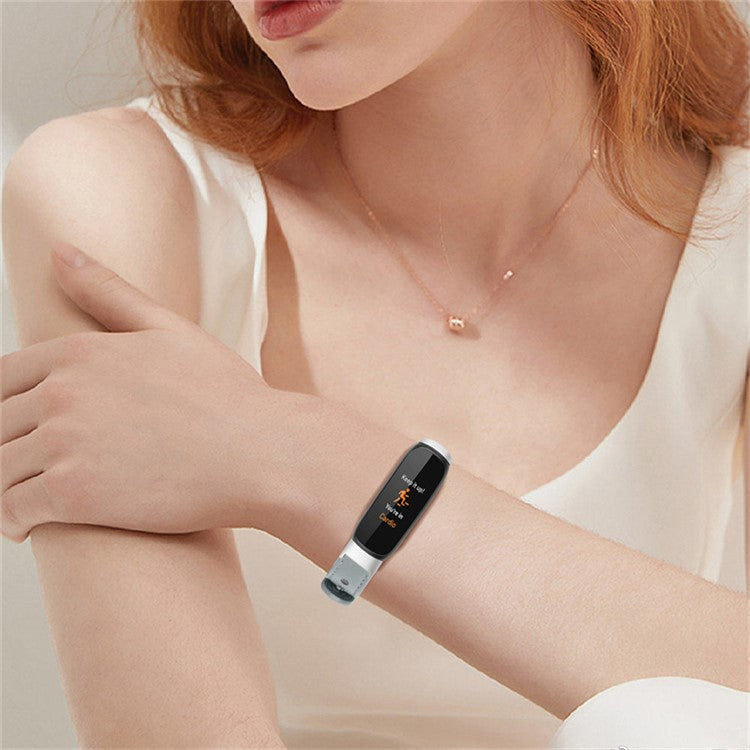 Replacement Wrist Band for Fitbit Luxe Smart Watch Adjustable Top Layer Cowhide Strap with Double Rivet, Silver Connector - Grey