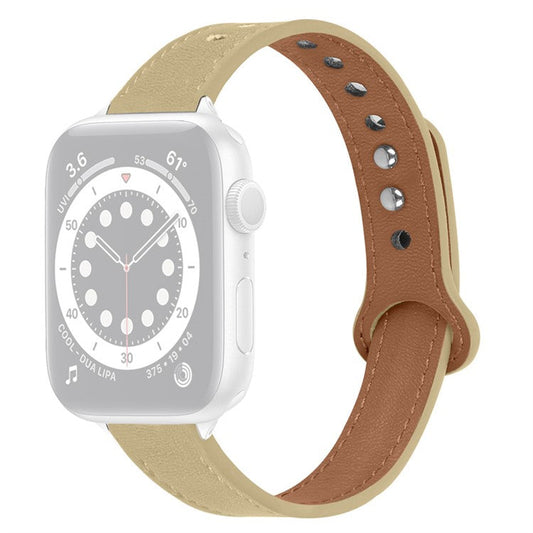 For Apple Watch Series 10 42mm / 9 8 7 41mm / 6 5 4 SE SE (2022) SE (2023) 40mm / 3 2 1 38mm Genuine Cowhide Leather Watch Band with Silver Connector - Light Apricot