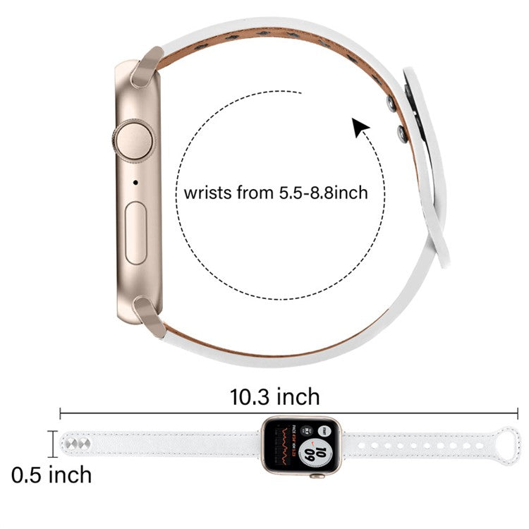 For Apple Watch Series 10 42mm / 9 8 7 41mm / 6 5 4 SE SE (2022) SE (2023) 40mm / 3 2 1 38mm Genuine Cowhide Leather Watch Band Double Snap Button Watch Strap (Retro Gold Connector) - White