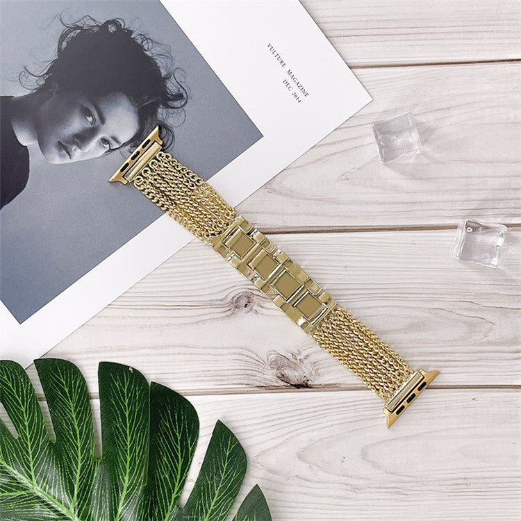 For Apple Watch Series 10 46mm / Ultra 2 Ultra 49mm / 9 8 7 45mm / SE (2023) SE (2022) SE 6 5 4 44mm / 3 2 1 42mm Multiple Chains Stainless Steel Watch Band Replacement Hollow-Out Wrist Strap - Gold