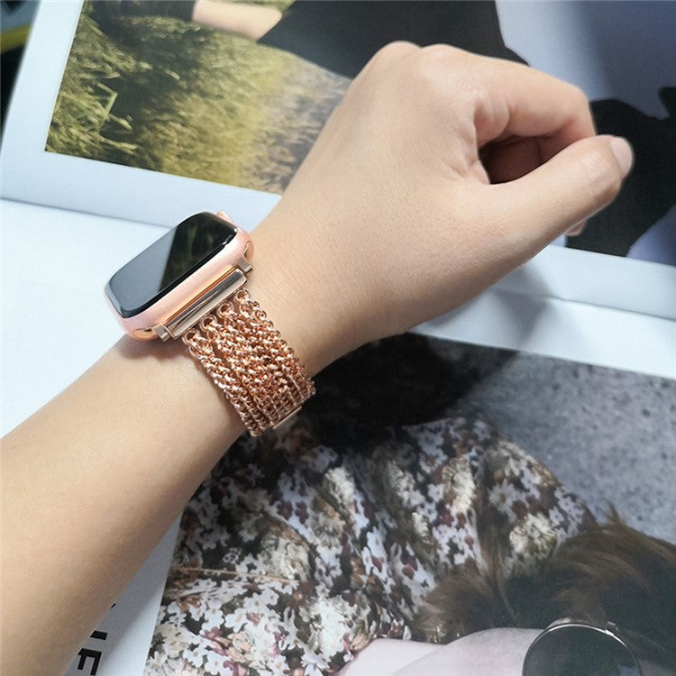 For Apple Watch Series 10 46mm / Ultra 2 Ultra 49mm / 9 8 7 45mm / SE (2023) SE (2022) SE 6 5 4 44mm / 3 2 1 42mm Multiple Chains Stainless Steel Watch Band Replacement Hollow-Out Wrist Strap - Gold