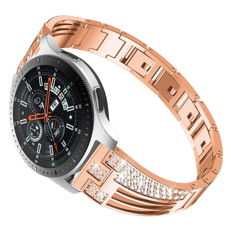 For Samsung Galaxy Watch3 45mm / Gear S3 Frontier / Gear S3 Classic / Huawei Watch GT3 Pro Rhinestones Decor Metal Strap 22mm Universal Watch Band - Rose Gold