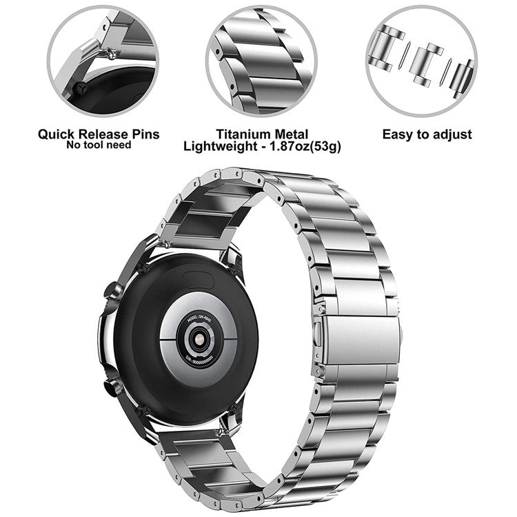 For Garmin Forerunner 255S / Venu 2S Titanium Steel 3 Beads Smart Watch Band 18mm Universal Replacement Strap - Silver