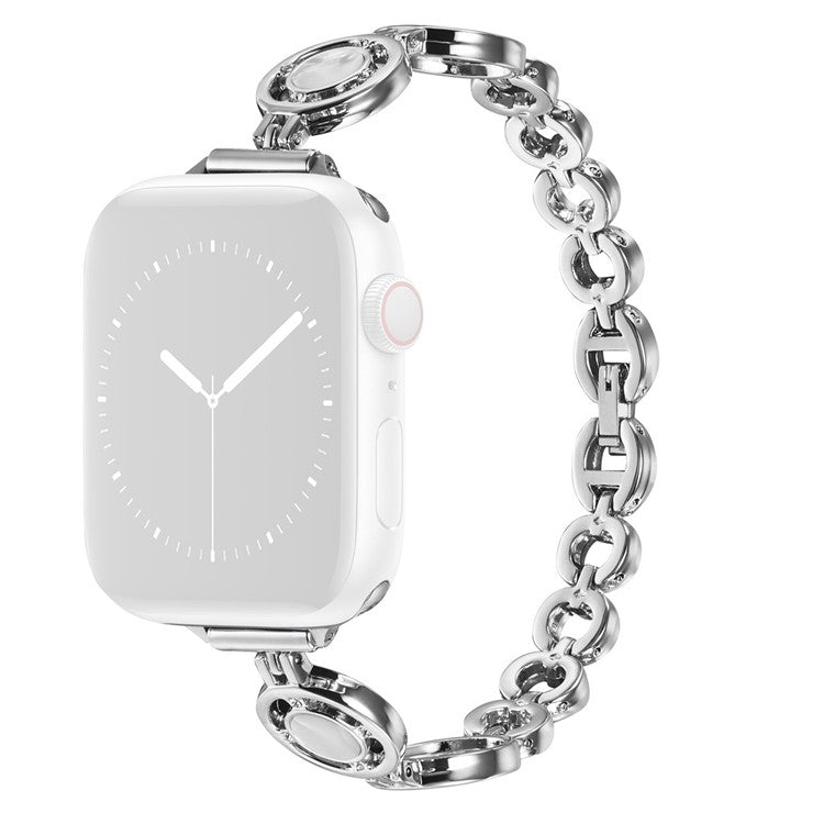 For Apple Watch Series 10 46mm / Ultra 2 Ultra 49mm /  Series 9 8 7 45mm / 6 5 4 SE (2023) SE (2022) SE 44mm / 3 2 1 42mm Strap Rhinestone Decor Zinc Alloy Wrist Strap Bracelet - Silver / White