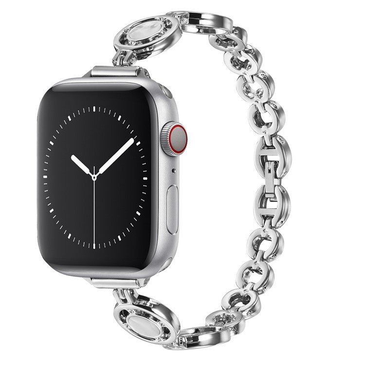 For Apple Watch Series 10 46mm / Ultra 2 Ultra 49mm /  Series 9 8 7 45mm / 6 5 4 SE (2023) SE (2022) SE 44mm / 3 2 1 42mm Strap Rhinestone Decor Zinc Alloy Wrist Strap Bracelet - Silver / White
