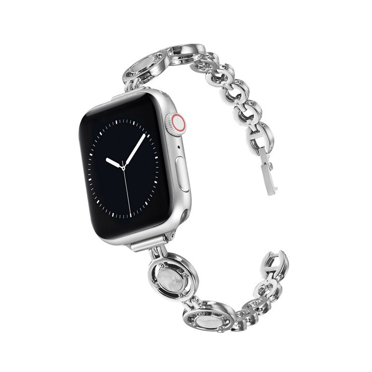 For Apple Watch Series 10 46mm / Ultra 2 Ultra 49mm /  Series 9 8 7 45mm / 6 5 4 SE (2023) SE (2022) SE 44mm / 3 2 1 42mm Strap Rhinestone Decor Zinc Alloy Wrist Strap Bracelet - Silver / White