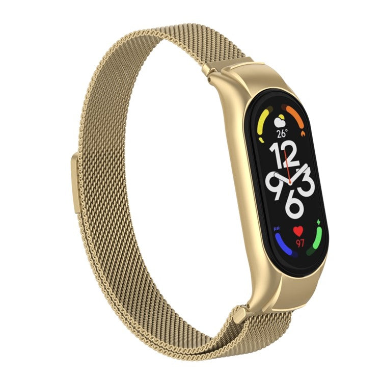 For Xiaomi Mi Band 7 Milanese Mesh Smart Watch Band Replacement Metal Magnetic Wrist Strap - Gold