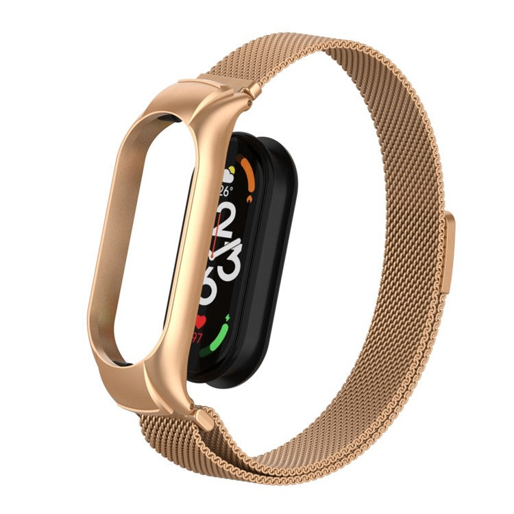 For Xiaomi Mi Band 7 Milanese Mesh Smart Watch Band Replacement Metal Magnetic Wrist Strap - Bronze Gold