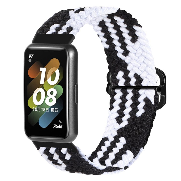 For Huawei Band 7 Braided Watch Band Replacement Wrist Strap with Adjustable Buckle - Black / White