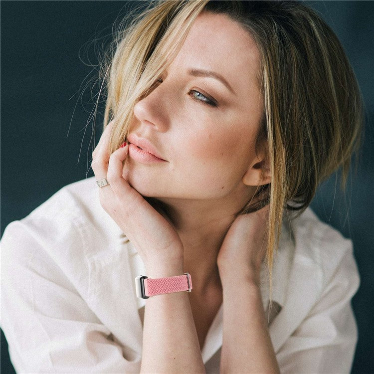 For Huawei Band 7 Braided Watch Band Replacement Wrist Strap with Adjustable Buckle - Black / White