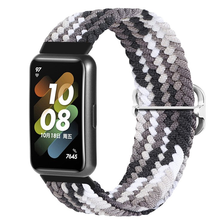 For Huawei Band 7 Braided Watch Band Replacement Wrist Strap with Adjustable Buckle - Coloful Black
