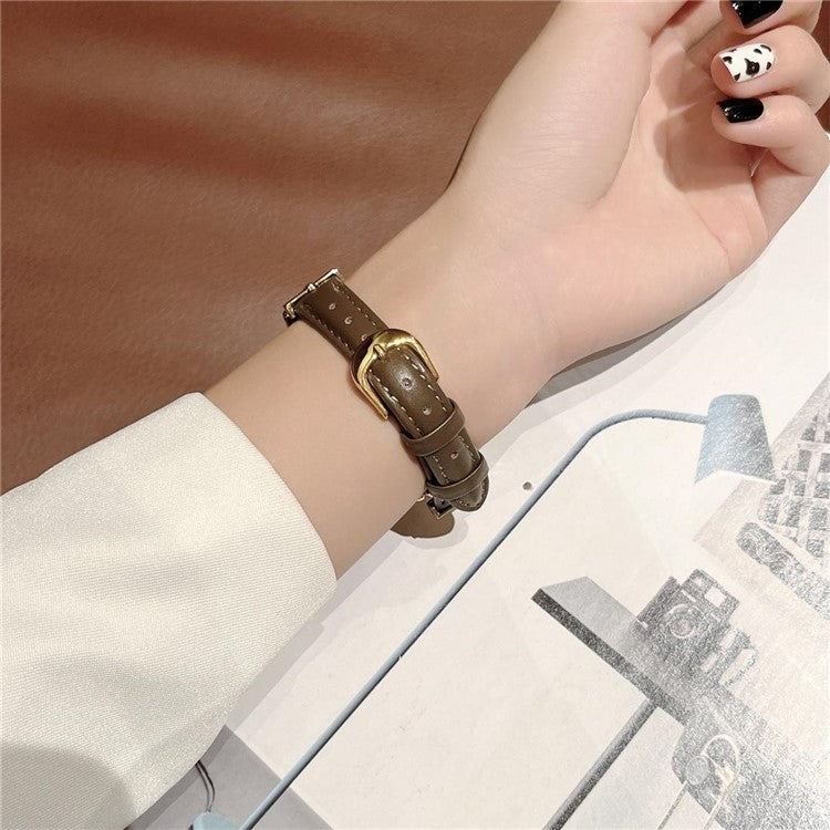 For Xiaomi Mi Band 5 / 6 Genuine Leather Watch Band Replacement Wrist Strap with D-shape Metal Connector - Rose Gold / Deep Pink