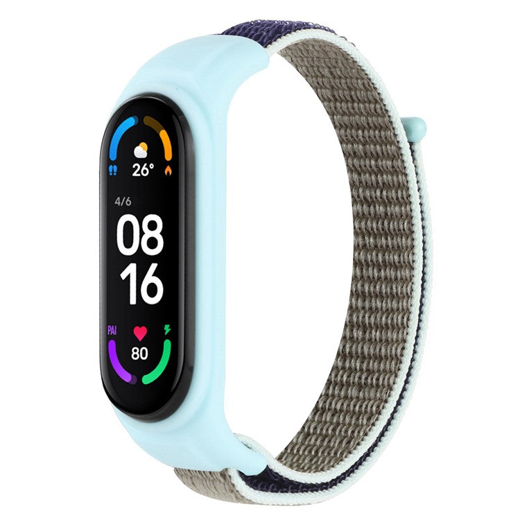 For Xiaomi Mi Band 3 / Band 4 / Band 5 / Band 6 / Band 7 Nylon Sport Band Adjustable Anti-lost Bracelet with Silicone Watch Case - Brown / Gray / Blue