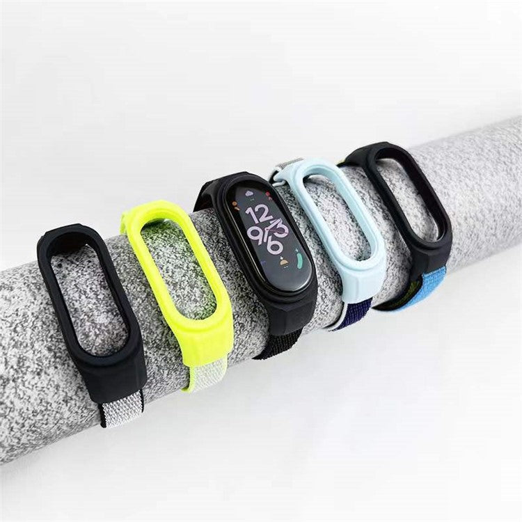 For Xiaomi Mi Band 3 / Band 4 / Band 5 / Band 6 / Band 7 Nylon Sport Band Adjustable Anti-lost Bracelet with Silicone Watch Case - Brown / Gray / Blue