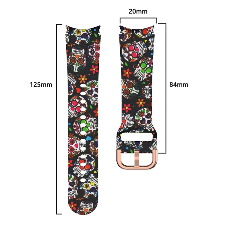 For Samsung Galaxy Watch 5 40mm / 44mm  /  5 Pro 45mm Pattern Printed Silicone Watch Strap 20mm Quick Release Watch Band with Buckle - Black Bottom Grey Flower