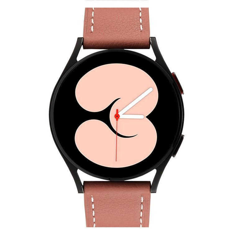 For Samsung Galaxy Watch 5 40mm / 44mm / Watch 5 Pro 45mm Textured Genuine Leather Smart Watch Band Adjustable Buckle Strap - Deep Pink