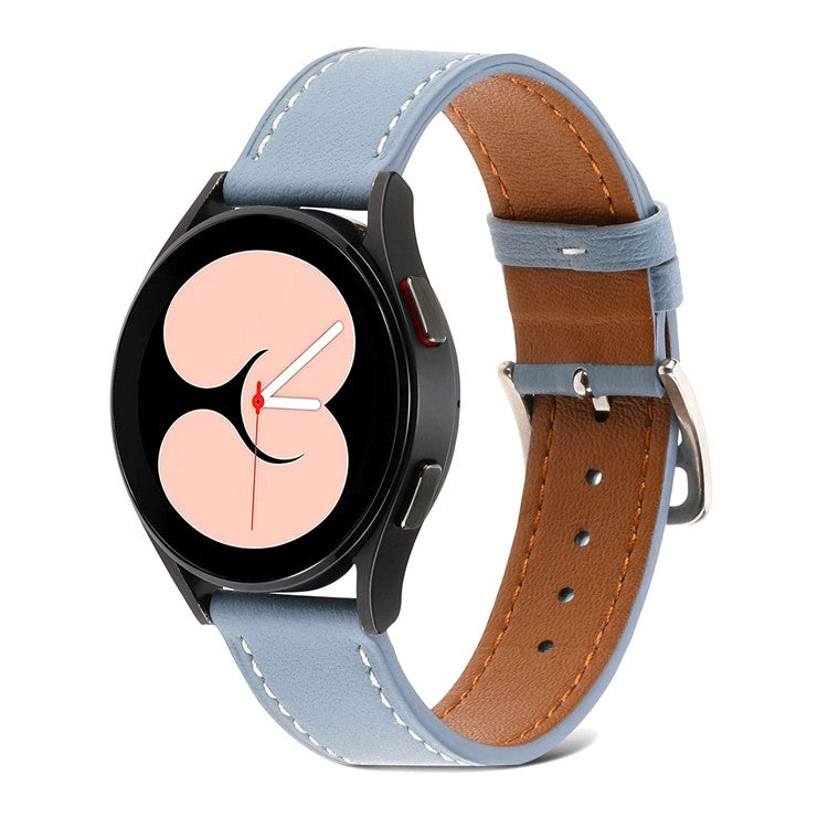 For Samsung Galaxy Watch 5 40mm / 44mm / Watch 5 Pro 45mm Textured Genuine Leather Smart Watch Band Adjustable Buckle Strap - Sky Blue
