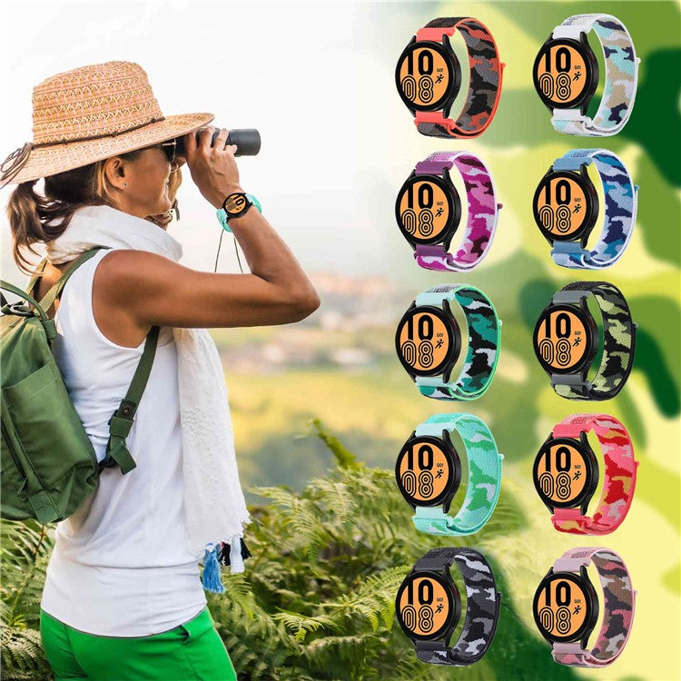 For Samsung Galaxy Watch3 45mm / Huawei Watch GT 3 Pro 46mm Watch Band 22mm Camouflage Nylon Adjustable Loop Wrist Strap - Cyan