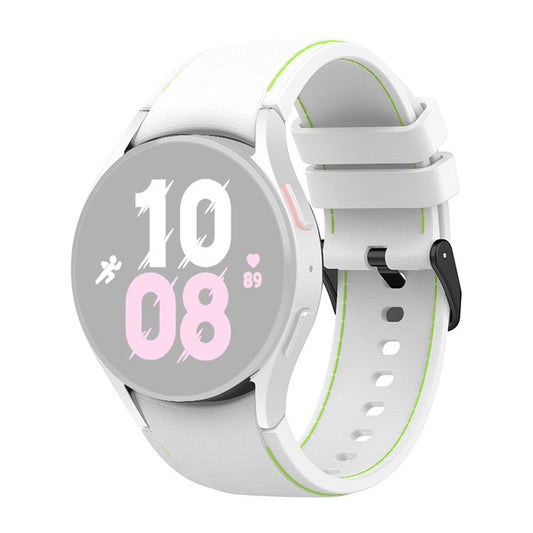 For Samsung Galaxy Watch6 40mm 44mm / Watch6 Classic 43mm 47mm / Watch 5 40mm 44mm / 5 Pro 45mm / Watch4 40mm 44mm Silicone Watch Band Stitching Line Black Buckle Wrist Strap Replacement, Size S - White / Green