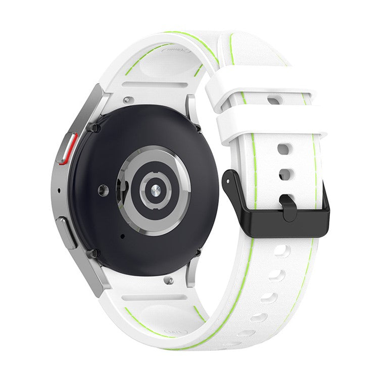 For Samsung Galaxy Watch6 40mm 44mm / Watch6 Classic 43mm 47mm / Watch 5 40mm 44mm / 5 Pro 45mm / Watch4 40mm 44mm Silicone Watch Band Stitching Line Black Buckle Wrist Strap Replacement, Size S - White / Green