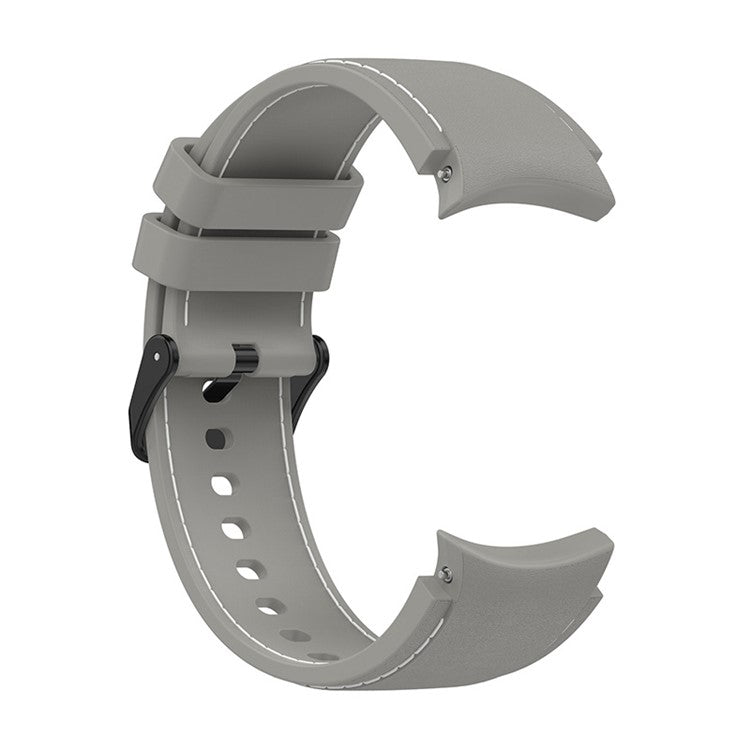For Samsung Galaxy Watch6 40mm 44mm / Watch6 Classic 43mm 47mm / Watch 5 40mm 44mm / 5 Pro 45mm / Watch4 40mm 44mm Watch Band Silicone Stitching Line Replacement Wrist Strap with Black Buckle, Size L - Grey / White