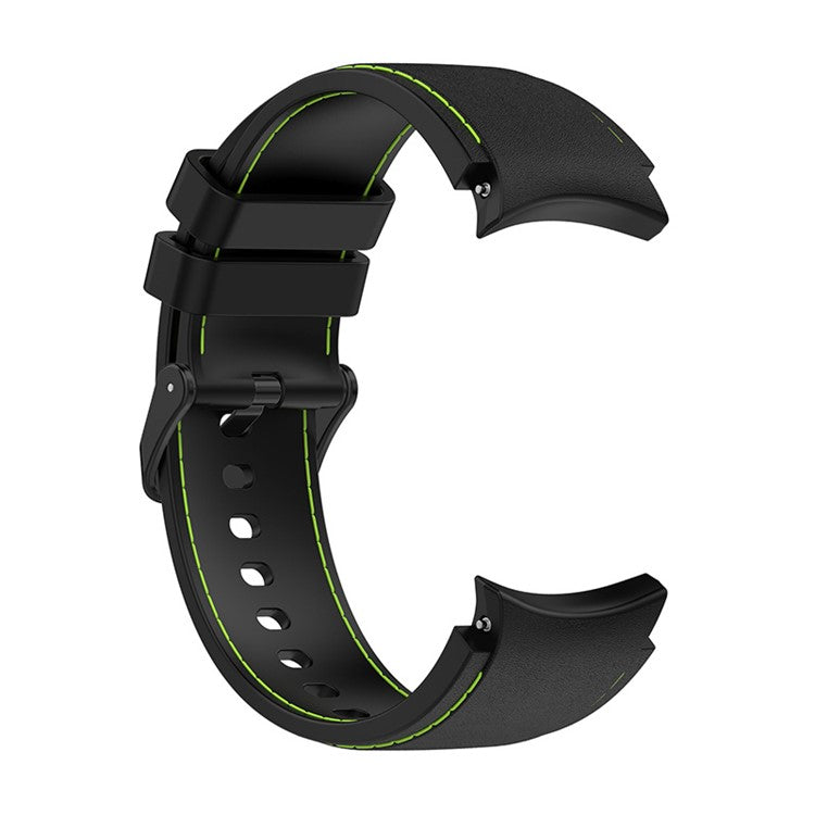 For Samsung Galaxy Watch6 40mm 44mm / Watch6 Classic 43mm 47mm / Watch 5 40mm 44mm / 5 Pro 45mm / Watch4 40mm 44mm Watch Band Silicone Stitching Line Replacement Wrist Strap with Black Buckle, Size L - Black / Green