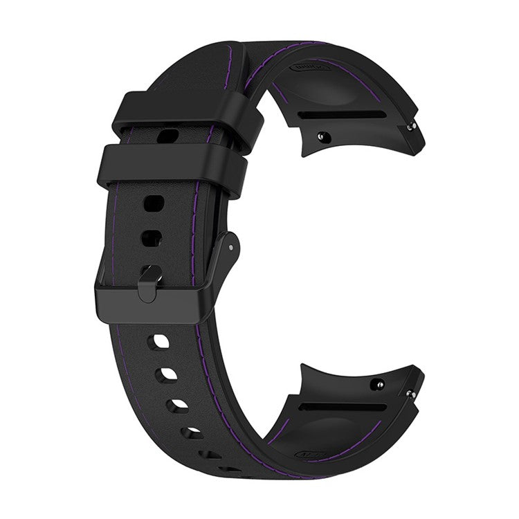 For Samsung Galaxy Watch6 40mm 44mm / Watch6 Classic 43mm 47mm / Watch 5 40mm 44mm / 5 Pro 45mm / Watch4 40mm 44mm Watch Band Silicone Stitching Line Replacement Wrist Strap with Black Buckle, Size L - Black / Purple