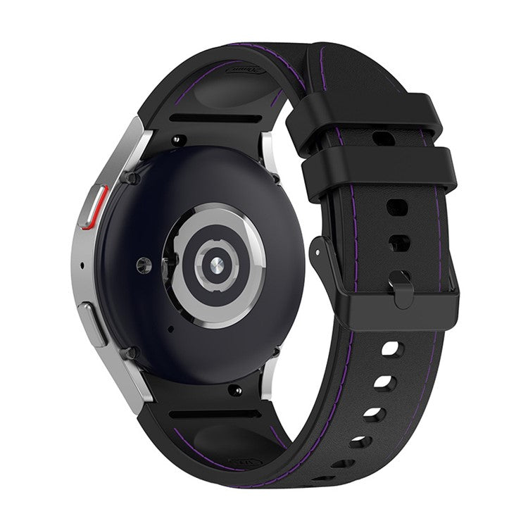 For Samsung Galaxy Watch6 40mm 44mm / Watch6 Classic 43mm 47mm / Watch 5 40mm 44mm / 5 Pro 45mm / Watch4 40mm 44mm Watch Band Silicone Stitching Line Replacement Wrist Strap with Black Buckle, Size L - Black / Purple