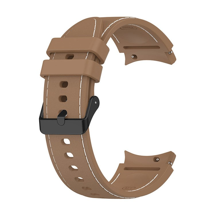 For Samsung Galaxy Watch6 40mm 44mm / Watch6 Classic 43mm 47mm / Watch 5 40mm 44mm / 5 Pro 45mm / Watch4 40mm 44mm Watch Band Silicone Stitching Line Replacement Wrist Strap with Black Buckle, Size L - Brown / White