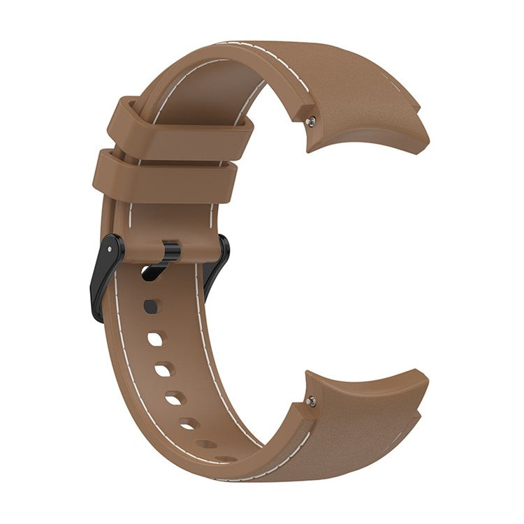 For Samsung Galaxy Watch6 40mm 44mm / Watch6 Classic 43mm 47mm / Watch 5 40mm 44mm / 5 Pro 45mm / Watch4 40mm 44mm Watch Band Silicone Stitching Line Replacement Wrist Strap with Black Buckle, Size L - Brown / White