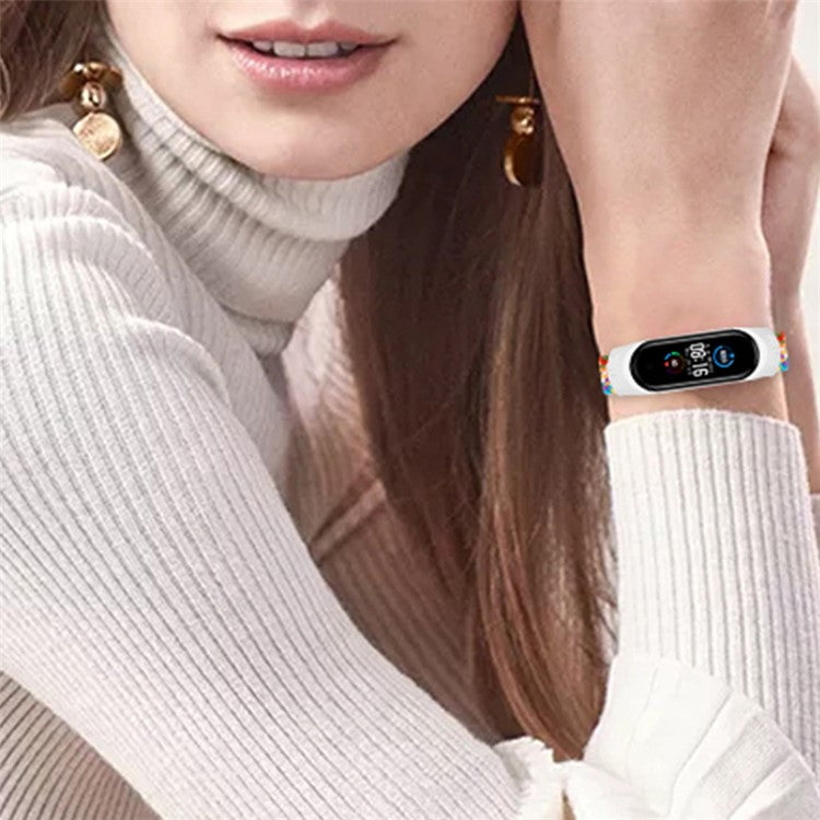 For Xiaomi Mi Band 5 / Band 6 / Band 7 Stretchy Nylon Solo Loop Band Adjustable Braided Sport Elastics Strap - Denim