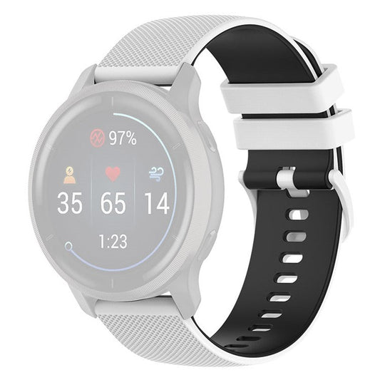 For Garmin Venu2 Plus / Venu Sq / Vivomove Grid Texture Silicone Watch Band 20mm Dual-Color Strap - White / Black