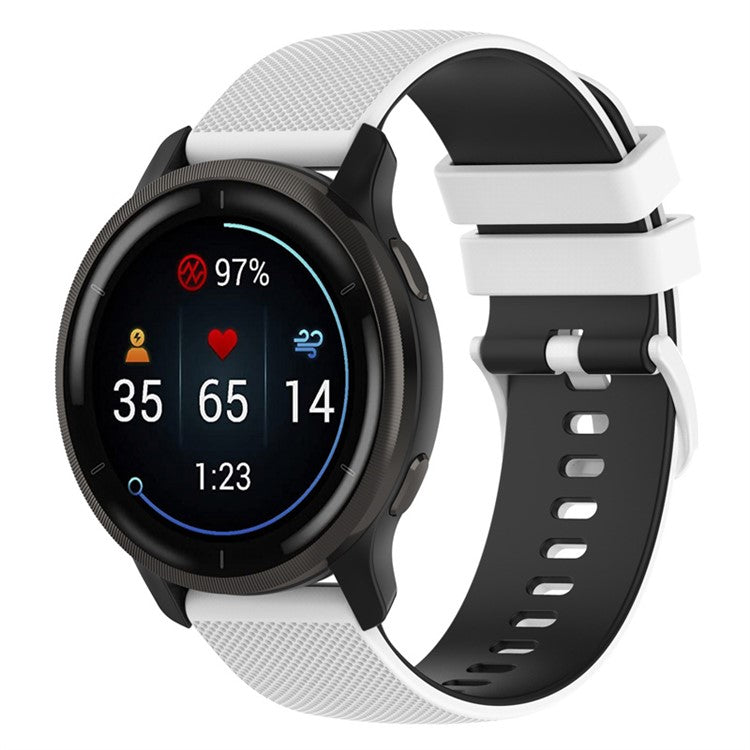 For Garmin Venu2 Plus / Venu Sq / Vivomove Grid Texture Silicone Watch Band 20mm Dual-Color Strap - White / Black