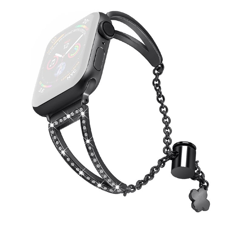 For Apple Watch Series 10 42mm / 9 8 7 41mm / 6 5 4 SE SE (2022) SE (2023) 40mm / 3 2 1 38mm Rhinestone Decor Glitter Wrist Strap Metal Bracelet Wristband Replacement - Black