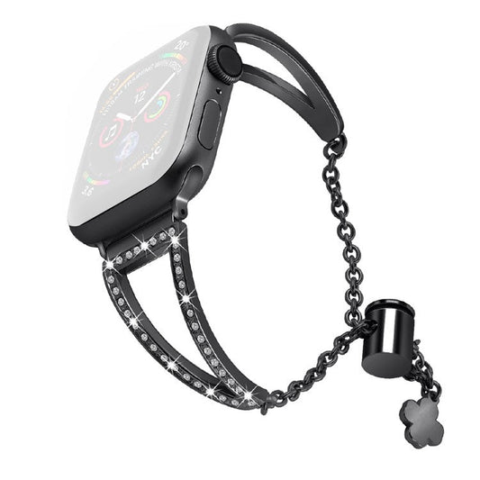 For Apple Watch Series 10 42mm / 9 8 7 41mm / 6 5 4 SE SE (2022) SE (2023) 40mm / 3 2 1 38mm Rhinestone Decor Glitter Wrist Strap Metal Bracelet Wristband Replacement - Black