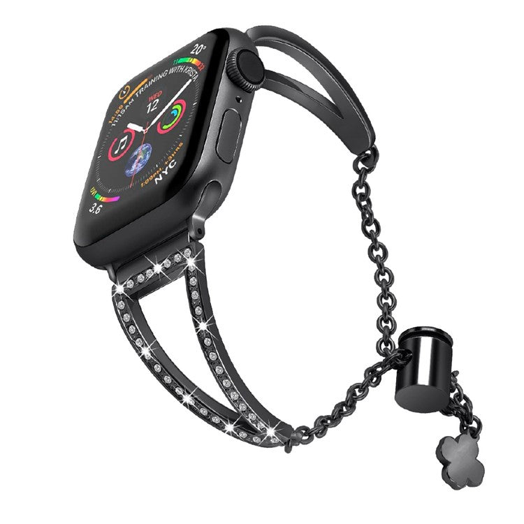For Apple Watch Series 10 42mm / 9 8 7 41mm / 6 5 4 SE SE (2022) SE (2023) 40mm / 3 2 1 38mm Rhinestone Decor Glitter Wrist Strap Metal Bracelet Wristband Replacement - Black