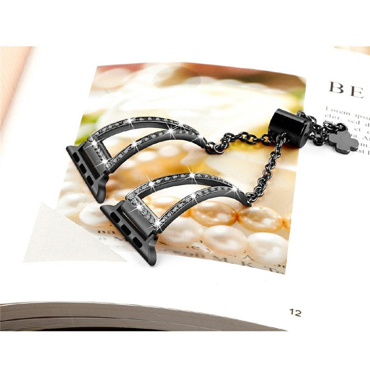 For Apple Watch Series 10 42mm / 9 8 7 41mm / 6 5 4 SE SE (2022) SE (2023) 40mm / 3 2 1 38mm Rhinestone Decor Glitter Wrist Strap Metal Bracelet Wristband Replacement - Black
