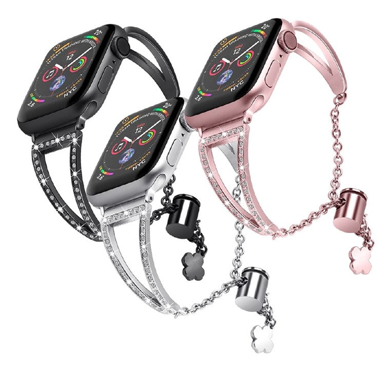 For Apple Watch Series 10 42mm / 9 8 7 41mm / 6 5 4 SE SE (2022) SE (2023) 40mm / 3 2 1 38mm Rhinestone Decor Glitter Wrist Strap Metal Bracelet Wristband Replacement - Black