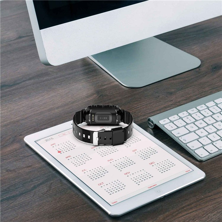 For Fitbit Charge 6 / 5 Silicone Watch Band Adjustable Wrist Strap with Anti-scratch Watch Case - White