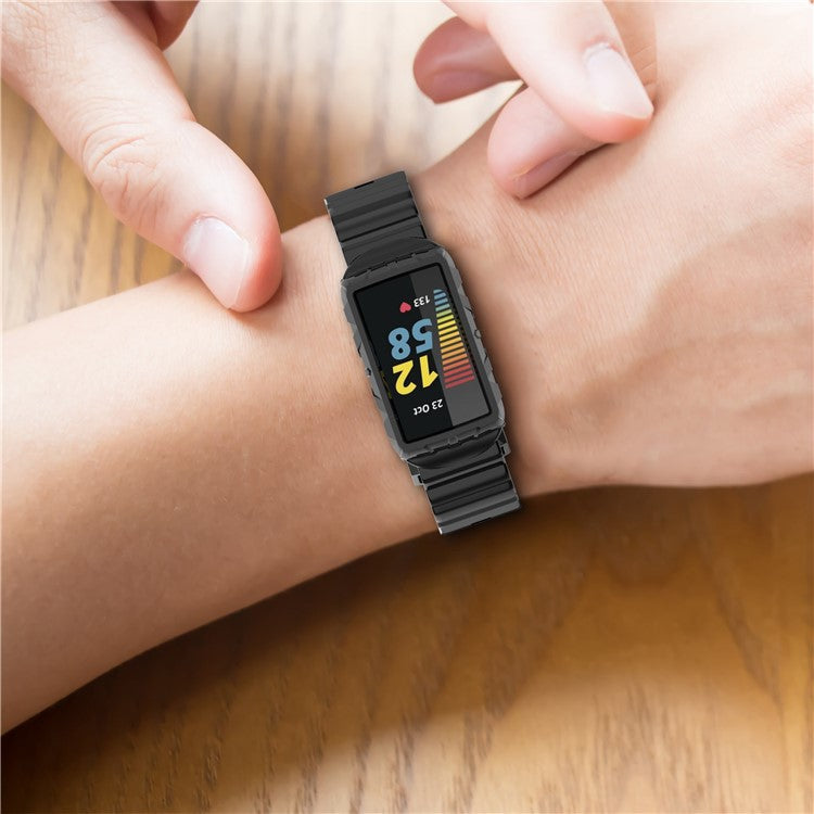 For Fitbit Charge 6 / 5 Silicone Watch Band Adjustable Wrist Strap with Anti-scratch Watch Case - Grey