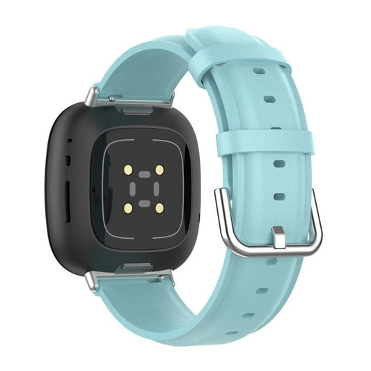 For Fitbit Versa 4 / Sense 2 Watch Band Soft Genuine Leather Replacement Strap with Solid Buckle - Baby Blue