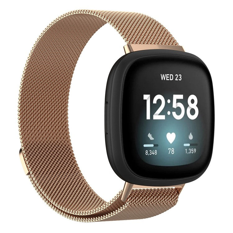 For Fitbit Versa 4 / Sense 2 Replacement Watch Strap Metal Milanese Smart Watchband, Size: S - Rose Gold