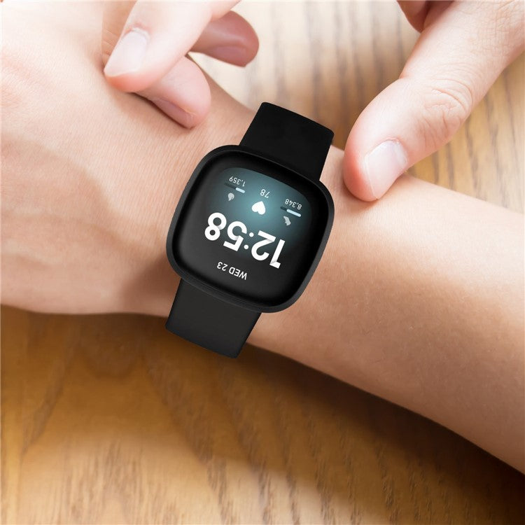 For Fitbit Versa 4 / Sense 2 Smart Watch Silicone Band Solid Color Replacement Wrist Strap, Size: L - Dark Green