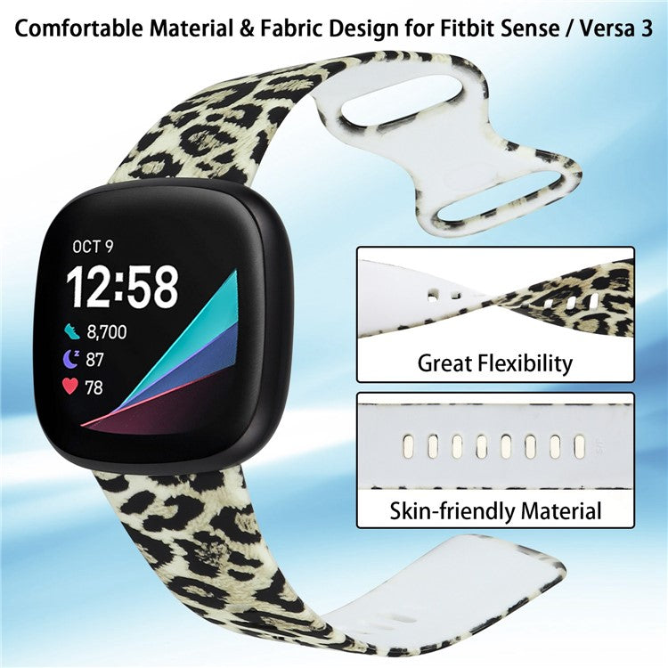 For Fitbit Versa 4 / Sense 2 Pattern Printing Silicone Watch Strap Adjustable Wrist Band Replacement - Style A