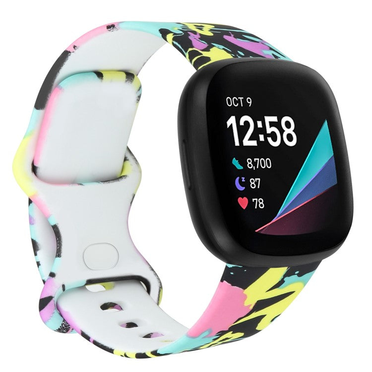 For Fitbit Versa 4 / Sense 2 Pattern Printing Silicone Watch Strap Adjustable Wrist Band Replacement - Style E