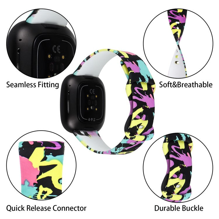 For Fitbit Versa 4 / Sense 2 Pattern Printing Silicone Watch Strap Adjustable Wrist Band Replacement - Style E