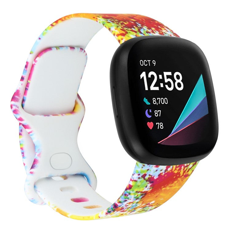 For Fitbit Versa 4 / Sense 2 Pattern Printing Silicone Watch Strap Adjustable Wrist Band Replacement - Style F