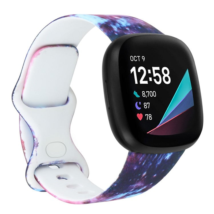 For Fitbit Versa 4 / Sense 2 Pattern Printing Silicone Watch Strap Adjustable Wrist Band Replacement - Style H