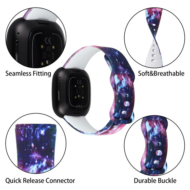For Fitbit Versa 4 / Sense 2 Pattern Printing Silicone Watch Strap Adjustable Wrist Band Replacement - Style H