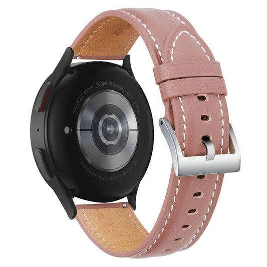 For Samsung Galaxy Watch 5 40mm / 44mm  /  5 Pro 45mm Stitching Watch Band Genuine Leather Watch Strap Adjustable Wristband - Dark Pink / Silver Buckle